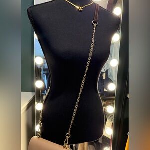 Pratesi Italy Crossbody Strap Patent Brown Leather Gold Chain Authentic